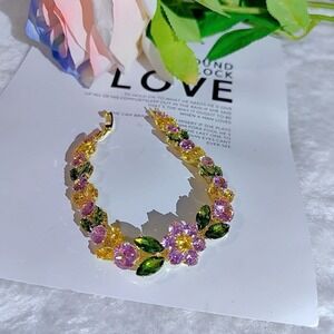 Floral Vine Bloom Bracelet - CZ Garden of Light, Colorful Crystal Blossoms new